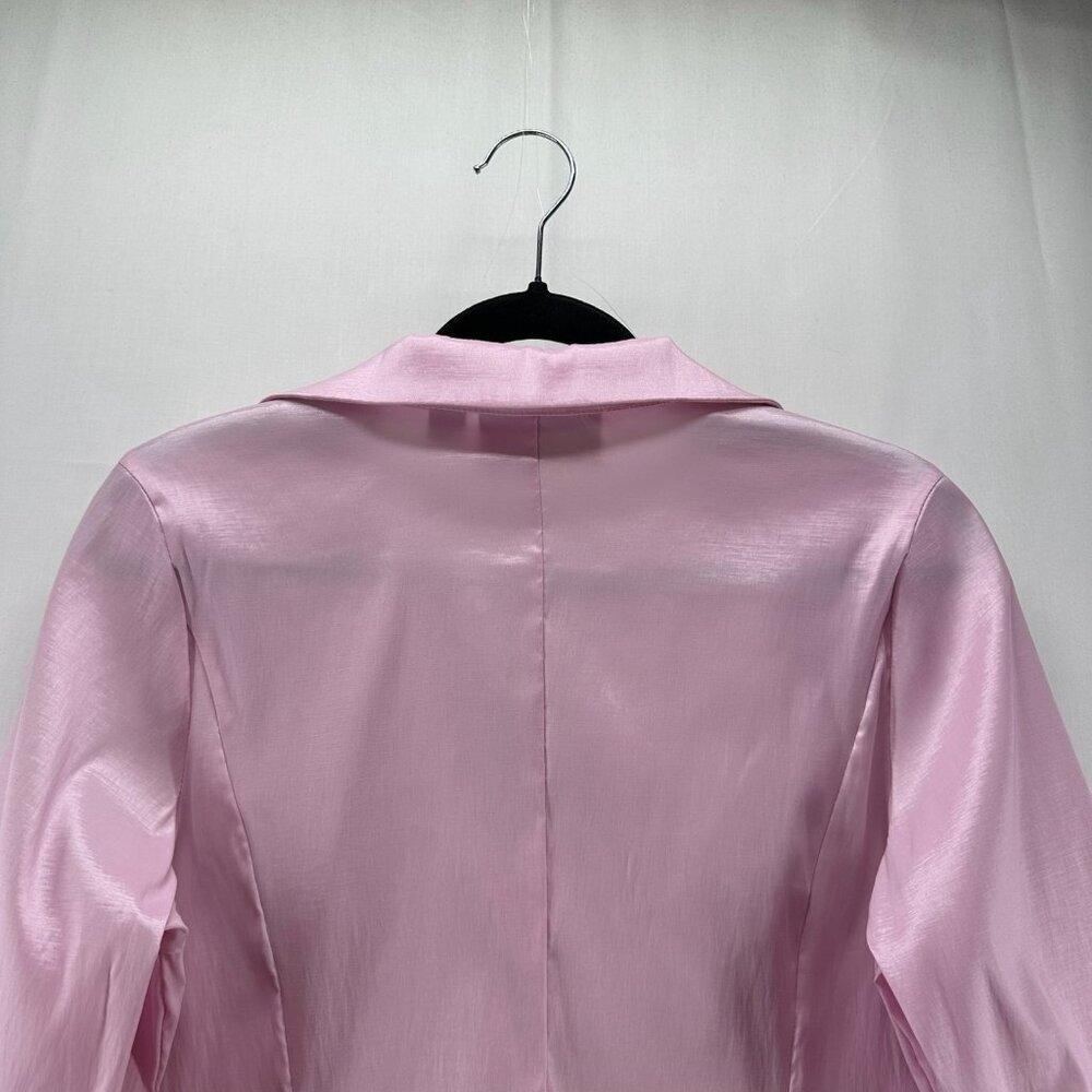 Victor Costa Top Womens S Satin Blouse Hidden Button Pleated Bell Sleeve Pink - Picture 5 of 12